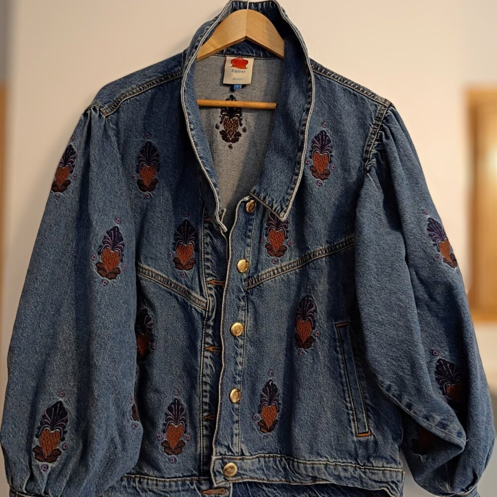 Vintage FABIAN Embroidered Denim Jacket – Heart & Flame Motif